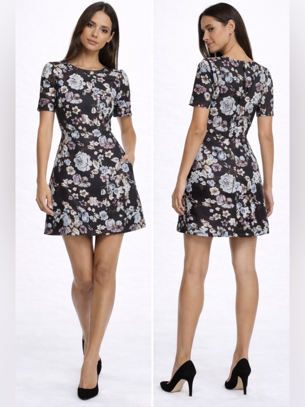 Gal Meets Glam Presley Tapestry Jacquard Mini Dress Black Floral‎ A Line Size 0